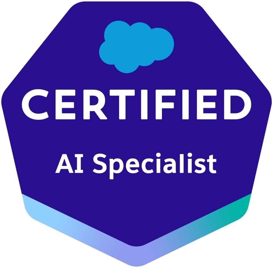 Salesforce Certified AI Specialist badge showcasing TechStorm’s AI-powered CRM expertise